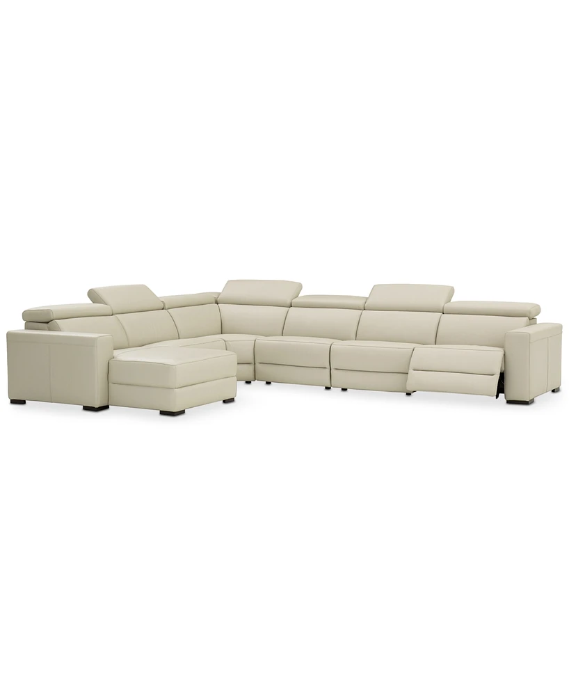 Nevio -pc Leather Sectional Sofa with Chaise, 1 Power Recliner and Articulating Headrests