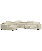 Nevio -pc Leather Sectional Sofa with Chaise, 1 Power Recliner and Articulating Headrests