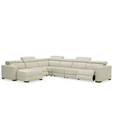 Nevio 6-pc Leather Sectional Sofa with Chaise, Power Recliners and Articulating Headrests