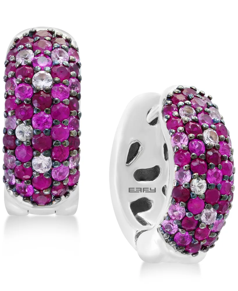 Splash by Effy Ruby (1-3/8 ct. t.w.) & Pink Sapphire (3/4 ct. t.w.) Hoop Earrings in Sterling Silver