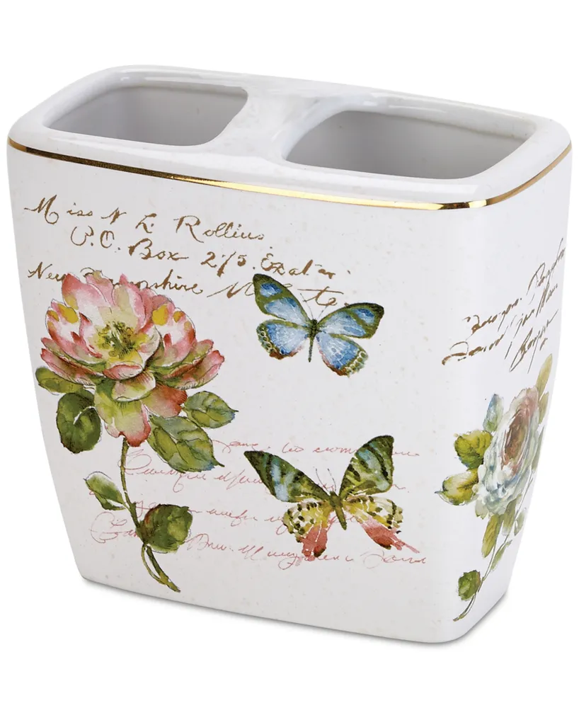 Avanti Butterfly Garden Ceramic Toothbrush Holder