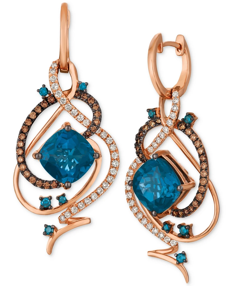 Le Vian Crazy Collection Deep Sea Blue Topaz (7-1/2 ct. t.w.) & Diamond (1 ct. t.w.) Drop Earrings in 14k Rose Gold