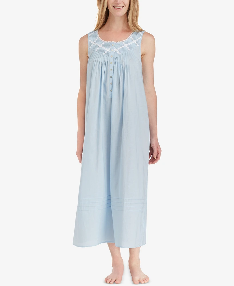 Eileen West Lace-Trimmed Cotton Ballet-Length Nightgown