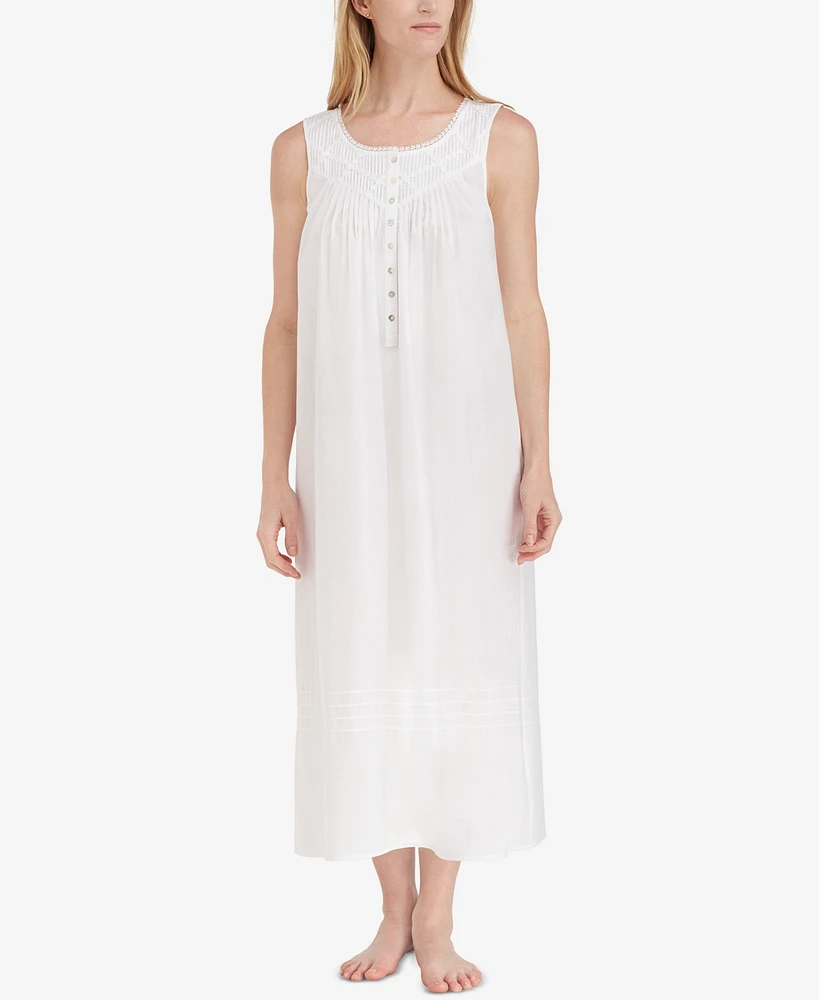 Eileen West Lace-Trimmed Cotton Ballet-Length Nightgown