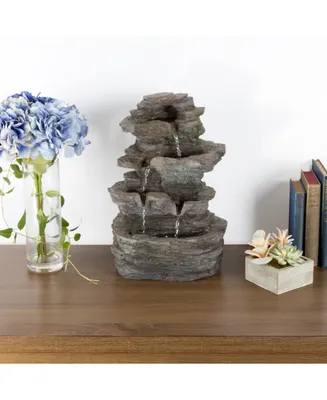 Pure Garden Tiered Stone Led Table Fountain