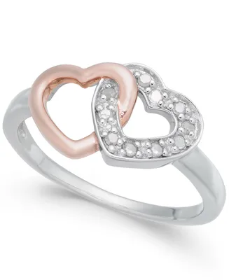Diamond Interlocking Heart Ring (1/10 ct. t.w.) Sterling Silver and Rose Gold-Plate - Two
