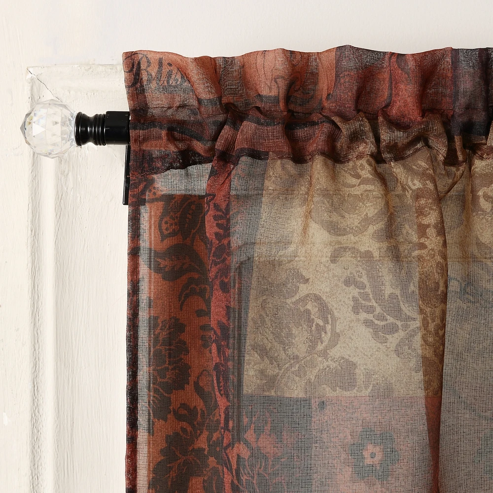 Eden Inspirational Patchwork Semi-Sheer Rod Pocket Kitchen Curtain Tier Pair