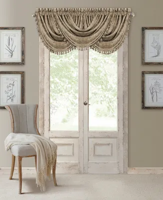 Elrene Home Fashions Antonia Damask Print Waterfall Tassel Window Valance