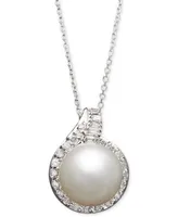 14k White Gold Necklace, Cultured South Sea Pearl (12mm) and Diamond (1/2 ct. t.w.) Pendant