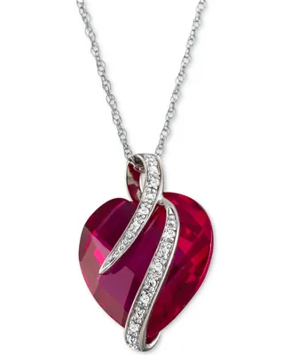 Lab-Grown Ruby (10-3/4 ct. t.w.) & White Sapphire Accent 18" Heart Pendant Necklace in Sterling Silver