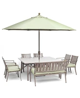 Wayland Outdoor Aluminum 8-Pc. Dining Set (64" Square Dining Table, 6 Dining Chairs & 1 Bench) with Sunbrella Cushions, Created for Macy's