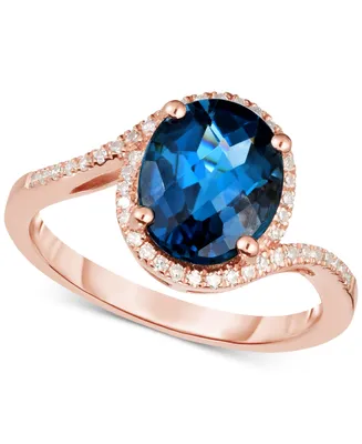 London Blue Topaz & Diamond (1/6 ct. t.w.) Ring 14k Rose Gold