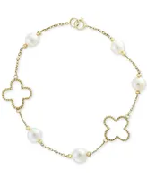 Pearl by Effy White Cultured Freshwater Pearl (6mm) Flower Bracelet in 14k Gold