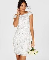 Adrianna Papell Women's Off-The-Shoulder Beaded Sheath Dress