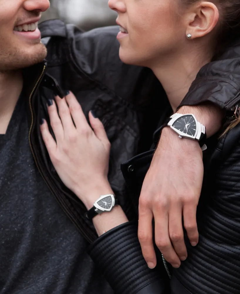 Hamilton Watch, Men's Swiss Ventura Black Leather Strap 32.3 x 50.3 mm H24411732