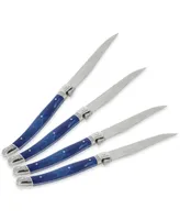 French Home Laguiole Blue Faux Marble Steak Knives, Set of 4