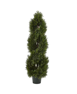 Nearly Natural 4' Double Pond Cypress Uv-Resistant Indoor/Outdoor 1036-Leaf Spiral Topiary