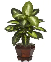 Nearly Natural 2-Pc. Dieffenbachia Plant Set with Wood Vases