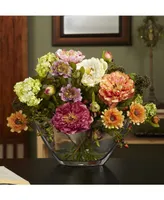 Nearly Natural Peony Flower Arrangement with Glass Vase