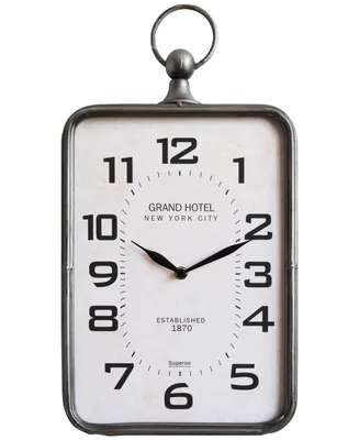 Rectangle Metal Hanging Wall Clock with Handle, Antique-Like Gold-Tone