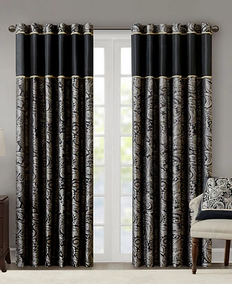 Madison Park Aubrey Jacquard Room Darkening Curtains, Faux Silk Paisley for Bedroom and Living Room, inch length 2 panels set