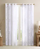 Madison Park Averil Grommet Top Sheer Window Curtain, grey sheer curtains 84 inches long Single Curtain, Width 50 Bird on Branches Burnout curtains sh