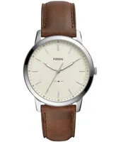 Fossil Men's Minimalist Brown Leather Strap Watch 44mm