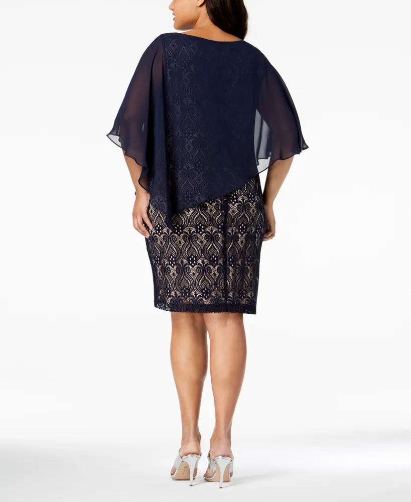 Connected Plus Chiffon-Overlay Lace Sheath Dress