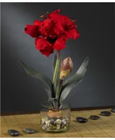 Nearly Natural Artificial Amaryllis in Round Vase