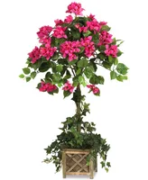 Nearly Natural Artificial Bougainvillea Topiary with Wood Planter