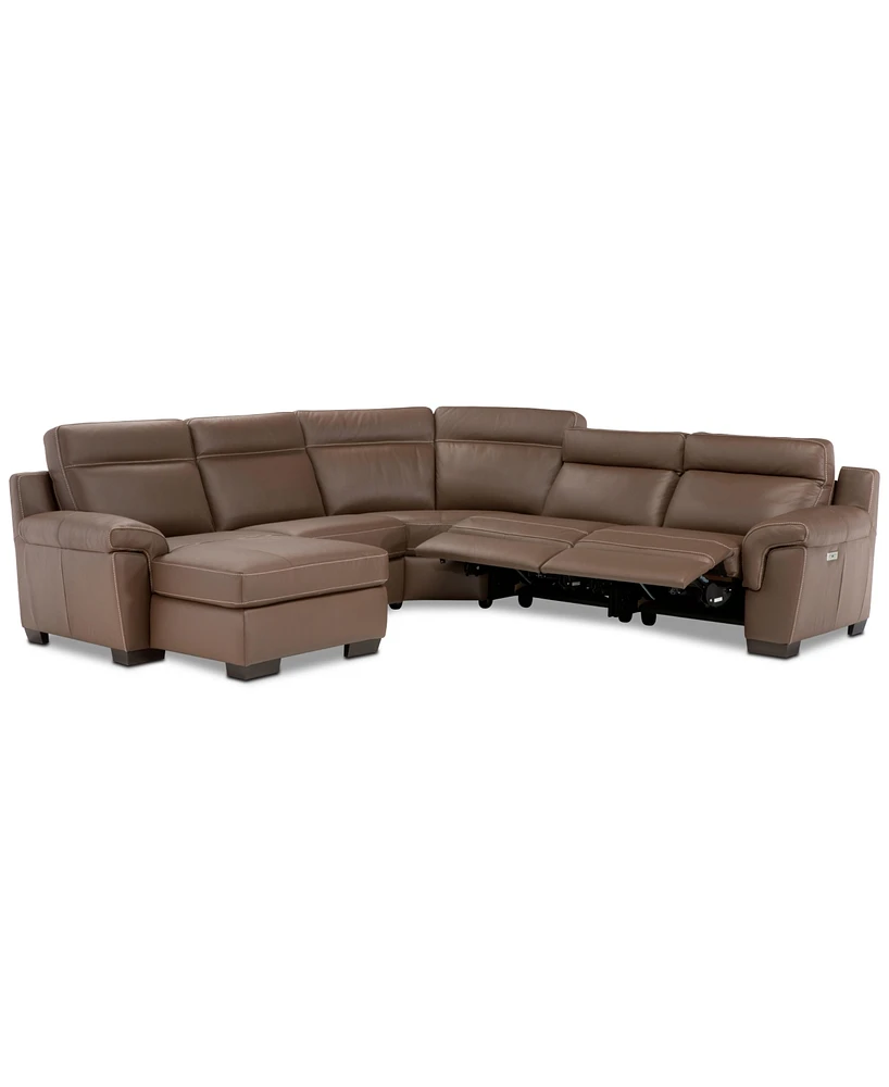 Julius Ii 5-Pc. Leather Chaise Sectional Sofa With 2 Power Recliners, Headrests & Usb Outlet, Created for Macy's