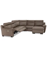 Closeout! Julius Ii 5-Pc. Leather Chaise Sectional Sofa With 2 Power Recliners, Headrests & Usb Outlet, Created for Macy's