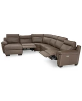 Closeout! Julius Ii 150" 6-Pc. Leather Chaise Sectional Sofa With 2 Power Recliners, Headrests & Usb Outlet, Created for Macy's