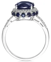 Blue Sapphire (4 ct. t.w.) and White Sapphire (1/3 ct. t.w.) Oval Ring in 10k White Gold