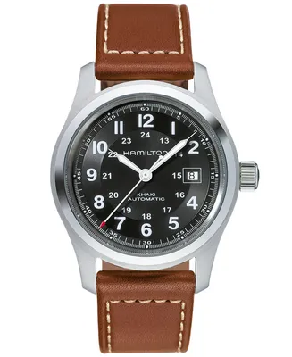 Hamilton Men's Swiss Automatic Khaki Field Brown Leather Strap Watch 42mm H70555533