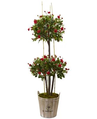 Nearly Natural 5.5' Rose Topiary Artificial Tree in Farmhouse Planter