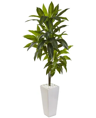Nearly Natural 3' Dracaena Artificial Plant in White Tower Planter