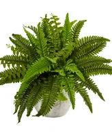 Nearly Natural Boston Fern Artificial Plant in White Planter