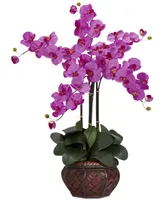 Nearly Natural Phalaenopsis Orchid Artificial Flower Arrangement in Decorative Vase