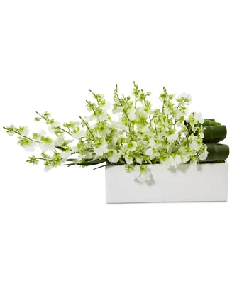 Nearly Natural Dancing Lady Orchid Artificial Plant in Rectangular Ceramic Planter