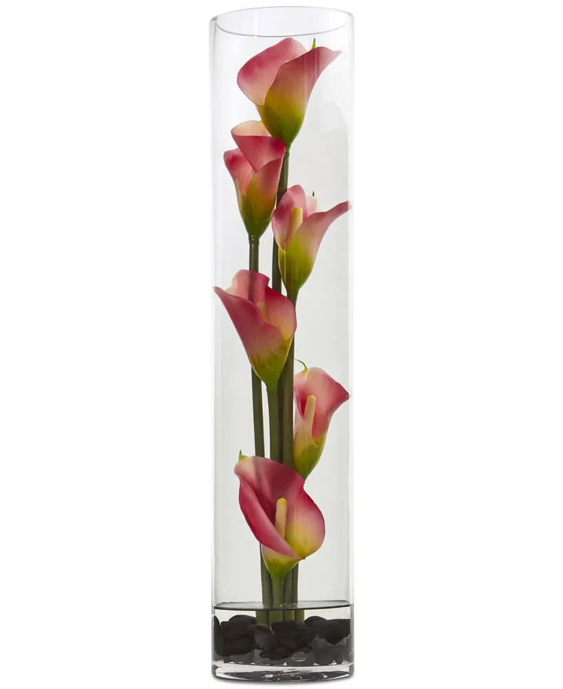 Nearly Natural 18" Mini Calla Lily Artificial Arrangement in Cylinder Glass Vase