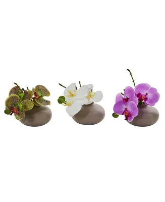 Nearly Natural 7'' Phalaenopsis Orchid Artificial Arrangement, Set of 3