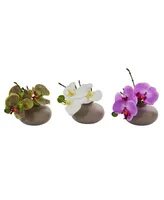 Nearly Natural 7'' Phalaenopsis Orchid Artificial Arrangement, Set of 3