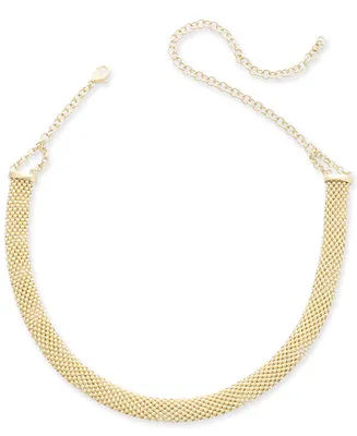 Popcorn Mesh Link Choker Necklace in 14k Gold-Plated Sterling Silver, 13" + 5" extender