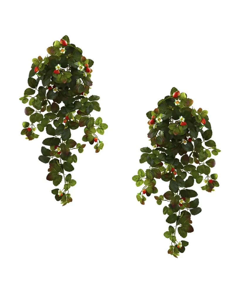 Nearly Natural 2-Pc. 31" Strawberry Artificial Hanging Bush Set with Berries