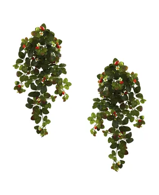 Nearly Natural 2-Pc. 31" Strawberry Artificial Hanging Bush Set with Berries
