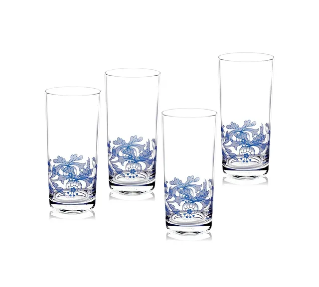Portmeirion Spode Blue Italian Stemless Wine Glasses Set of 4, 20oz / 570ml  | Classic Timeless Design