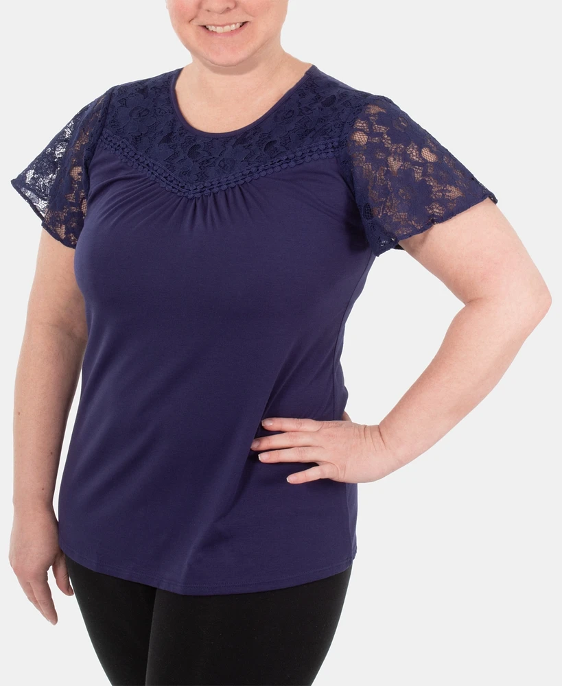 Ny Collection Lace-Contrast Top