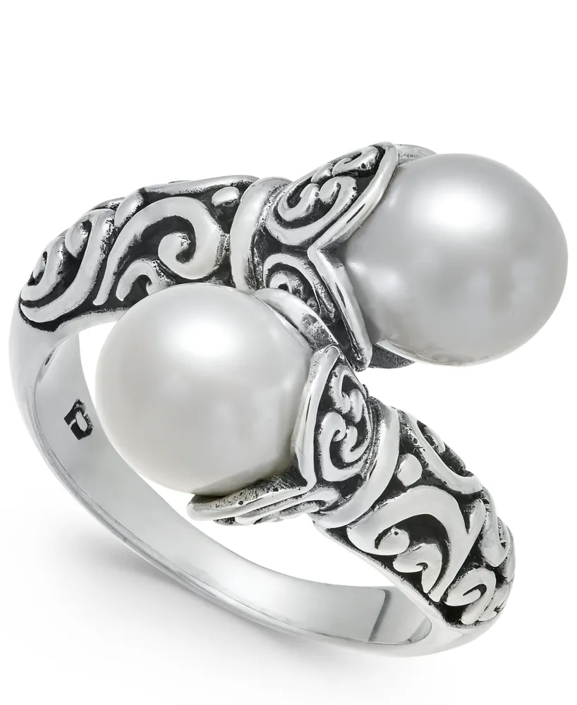 Cultured Freshwater Pearl (8-1/2mm) Scrollwork Bypass Ring in Sterling Silver