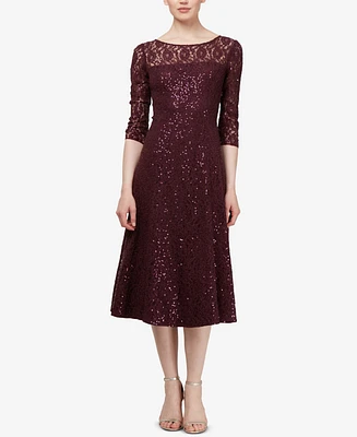 Sl Fashions 3/4-Sleeve Sequin Lace Dress